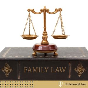 Justice scale placed on top of a Family Law book